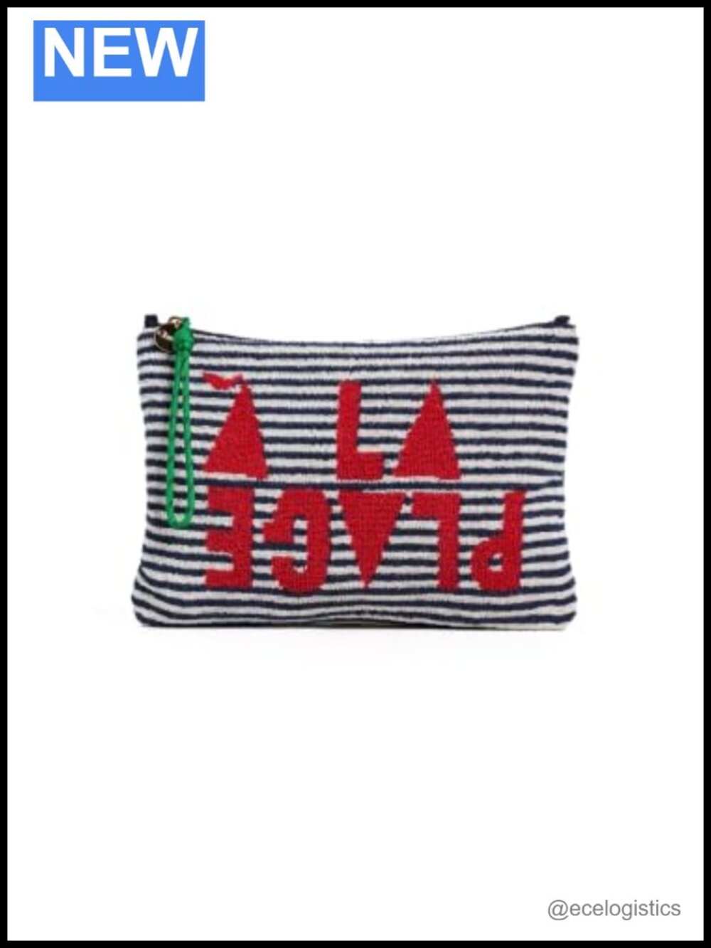 Terry Cloth Flat Clutch with Stripe Pattern, Zipper Closure, Lightweight